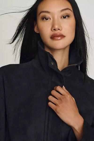 Maeve Imara Faux-suede Funnel-neck Jacket In Blue