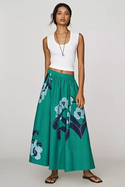 Maeve Jacie Poplin Printed Maxi Skirt By  In Green