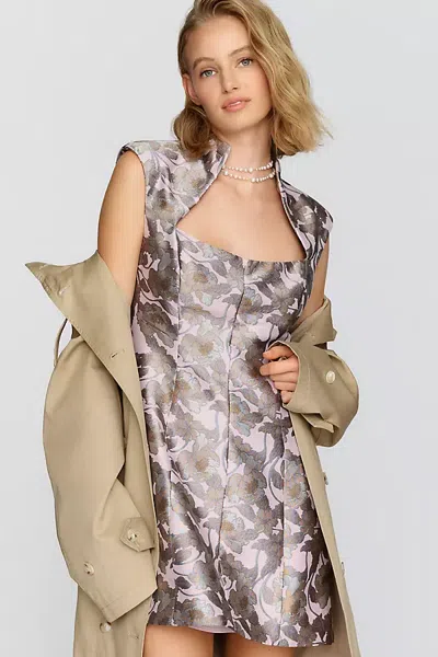 Maeve Jacquard High Neck Mini Dress In Purple