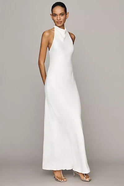 Maeve Jamie Satin Halter Maxi Dress In White