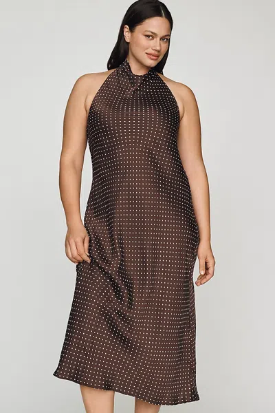 Maeve Jamie Satin Halter Midi Dress In Brown