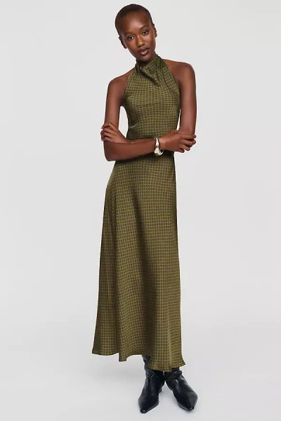 Maeve Jamie Satin Halter Midi Dress In Green