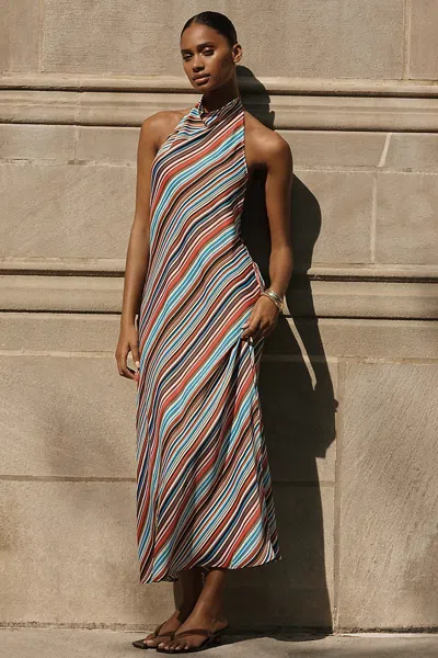 Maeve Jamie Satin Halter Midi Dress In Multi