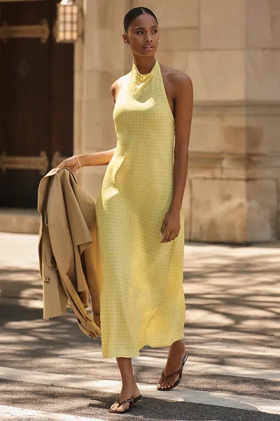 Maeve Jamie Satin Halter Midi Dress In Yellow