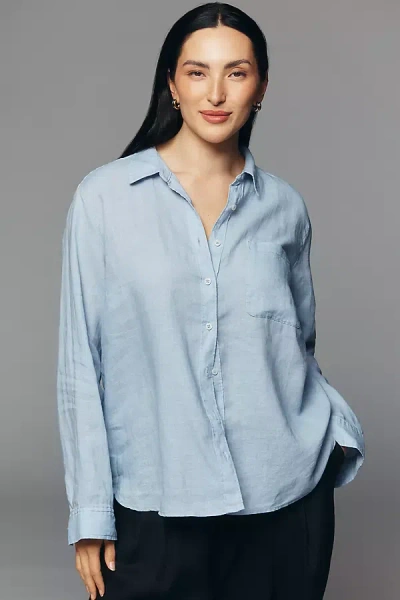 Maeve Kate 100% European Linen Classic Buttondown Shirt In Blue