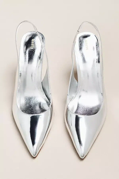 Maeve Kitten Slingback Heels In Silver