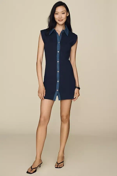 Maeve Knit Mini Shirt Dress In Blue