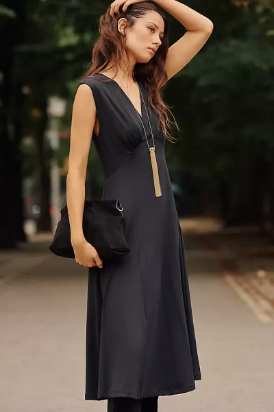 Maeve Knit Ruched Midi Dress In Black