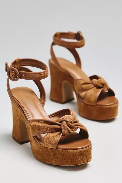 Maeve Knotted Suede Platform Sandals In Brown