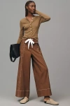 Maeve La Ponche Linen Pull-on Wide-leg Pants In Brown
