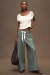 Maeve La Ponche Linen Pull-on Wide-leg Pants In Green
