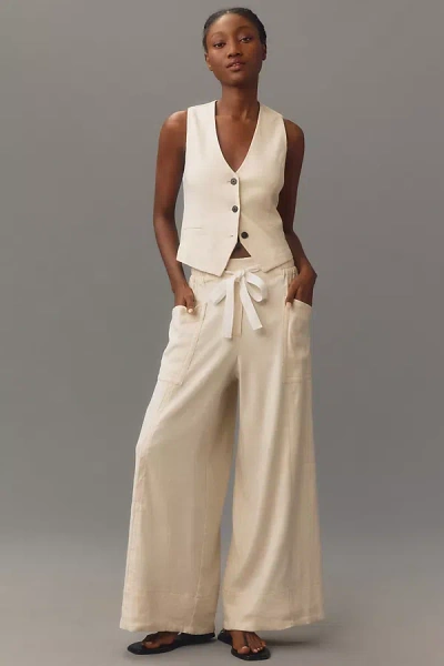 Maeve La Ponche Linen Pull-on Wide-leg Pants In White