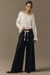 Maeve La Ponche Linen Pull-on Wide-leg Trousers In Black