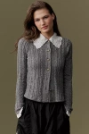 Maeve Lace-collar Cardigan In Gray