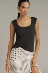 Maeve Lace-trim Cap-sleeve Shirt Top In Black