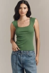 Maeve Lace-trim Cap-sleeve Shirt Top In Green