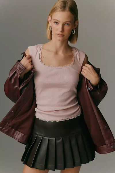 Maeve Lace-trim Cap-sleeve Shirt Top In Pink