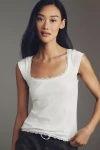 Maeve Lace-trim Cap-sleeve Shirt Top In White