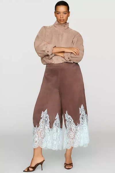 Maeve Lace Trim Culotte Pants In Brown