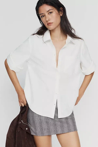 Maeve Larissa Cotton Stretch Button-cuff Shirt Top In White
