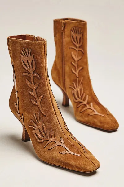 Maeve Leather Appliqué Ankle Boots In Brown