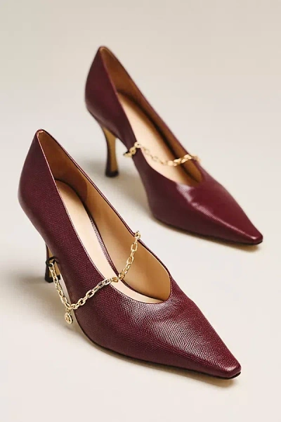 Maeve Leather Chain Pumps In Burgundy