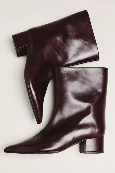 Maeve Leather Pointed-toe Block Heel Boots In Brown