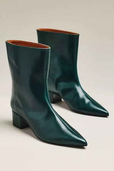 Maeve Leather Pointed-toe Block Heel Boots In Green