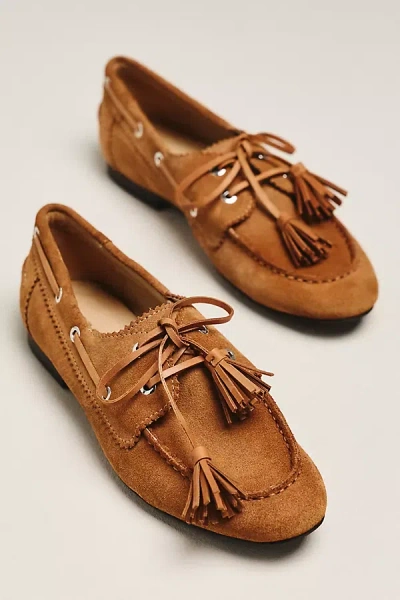 Maeve Leather Tassel Boat Shoes In Brown