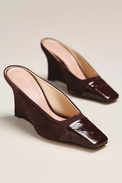 Maeve Leather Toe Cap Wedge Mules In Brown