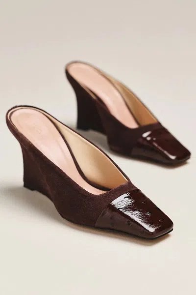 Maeve Leather Toe Cap Wedge Mules In Red