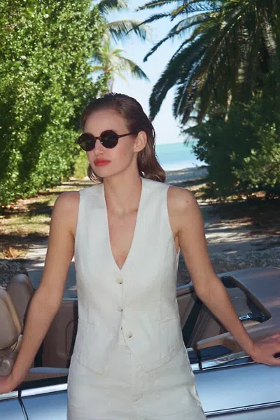 Maeve Leona European Linen Stretch Vest Jacket In White