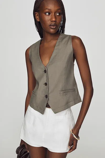 Maeve Leona European Linen Stretch Vest Jacket In Green