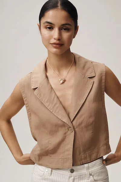 Maeve Linen Blend Buttonfront Vest Top In Brown