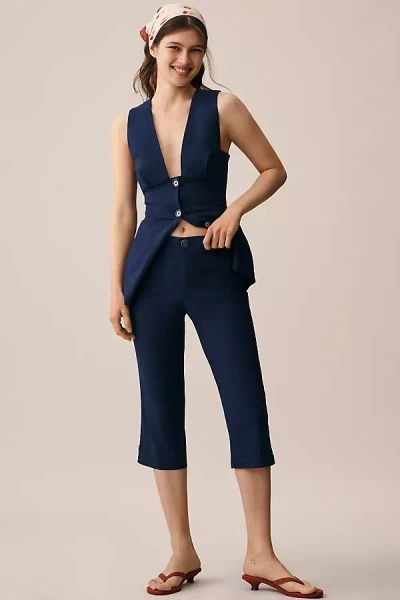 Maeve Linen Blend Capri Pants In Blue