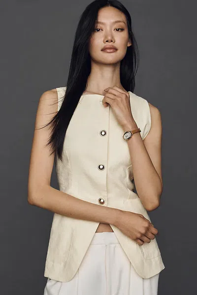 Maeve Linen Blend Cutaway Vest Jacket In Beige