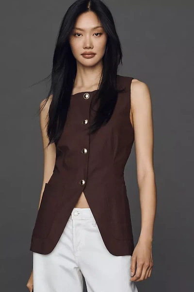 Maeve Linen Blend Cutaway Vest Jacket In Brown