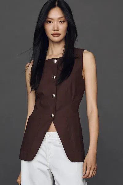 Maeve Linen Blend Cutaway Vest Jacket In Brown