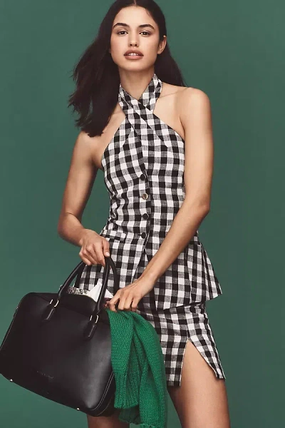 Maeve Linen-blend Gingham Halter Top In Black