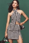 Maeve Linen-blend Gingham Mini Skirt In Black
