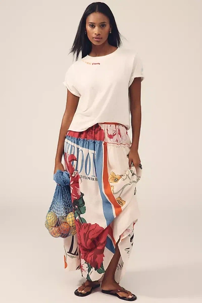 Maeve Linen Blend Printed Maxi Skirt In Brown
