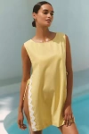 Maeve Linen Blend Ric Rac Side-tie Tunic Top In Yellow