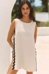 Maeve Linen Blend Ric Rac Side-tie Tunic Top In Brown