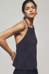 Maeve Linen Blend Square-neck Halter Top In Blue