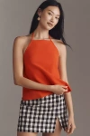 Maeve Linen Blend Square-neck Halter Top In Red