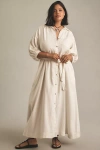 Maeve Linen Button-front Belted Maxi Shirt Dress In White