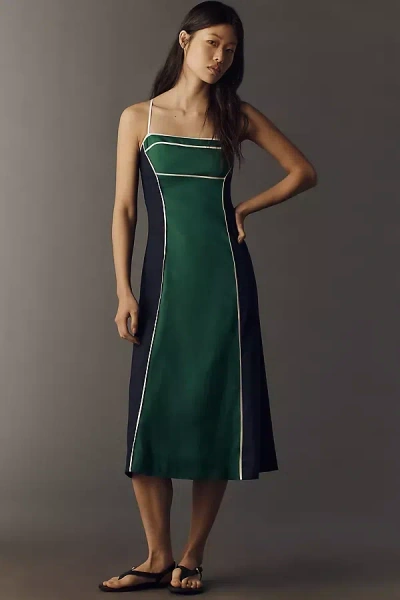 Maeve Linen Colorblock Midi Dress In Green