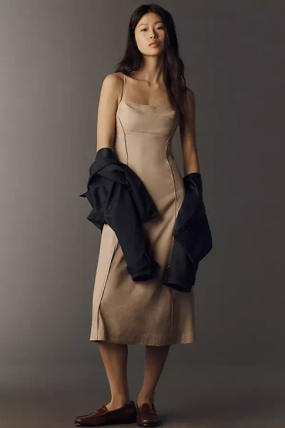 Maeve Linen Colorblock Midi Dress In Nude