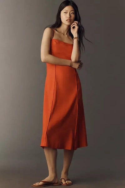 Maeve Linen Colorblock Midi Dress In Red
