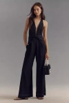 Maeve Linen Halter Bow Jumpsuit In Black